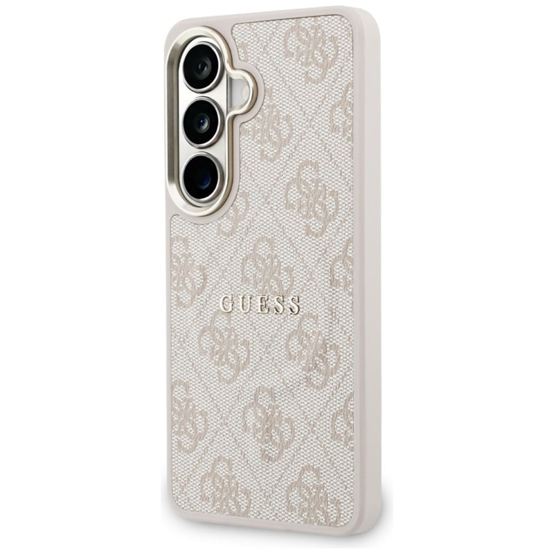 Guess 4G Reljefinis Žiedas MagSafe - Samsung Galaxy S26 dėklas (Rožinė)