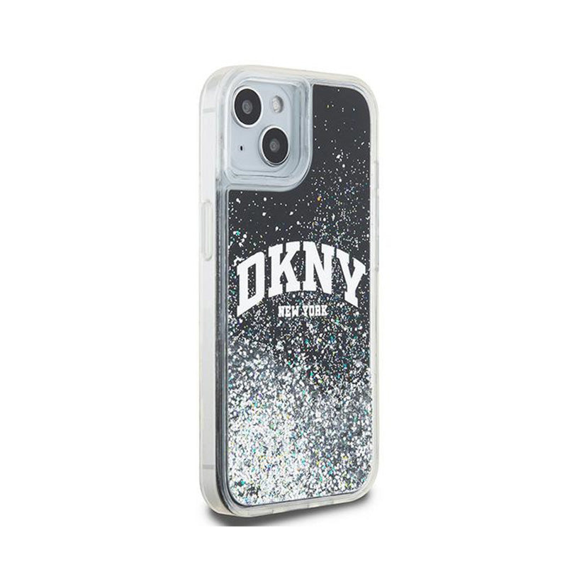 DKNY Liquid Glitter Big Logo – dėklas, skirtas iPhone 15 Plus / 14 Plus (juodas)