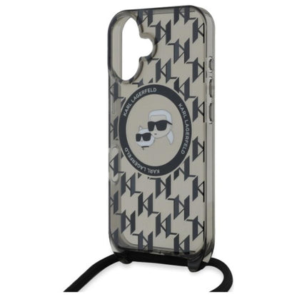 Karl Lagerfeld IML Crossbody Monogram Karl & Choupette Head MagSafe – dėklas, skirtas iPhone 16 (juodas)