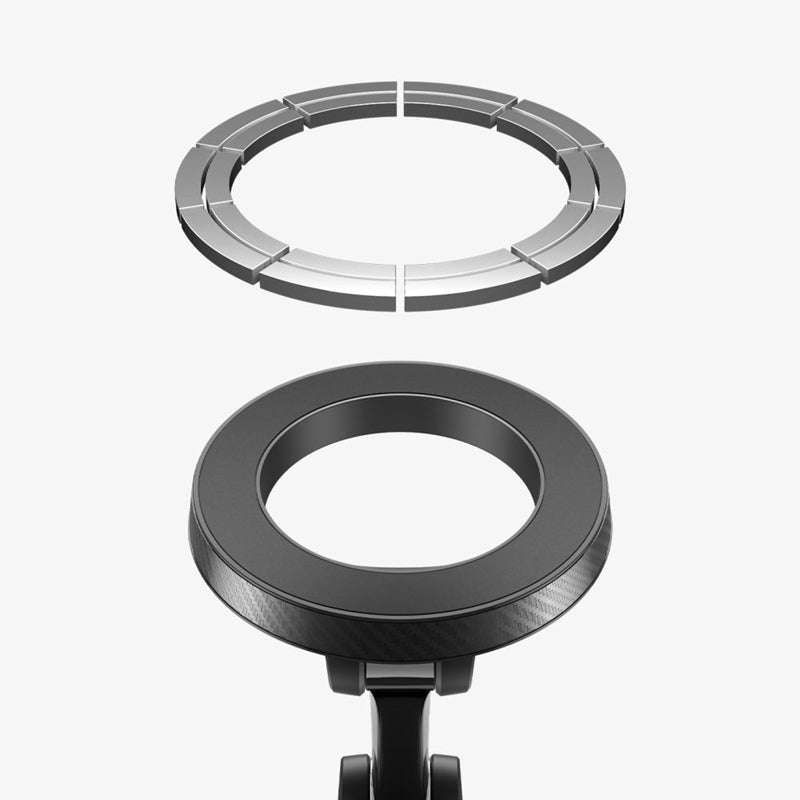 Spigen MFT36 - „MagSafe“ magnetinis automobilinis laikiklis prietaisų skydeliui ir priekiniam stiklui (juodas)