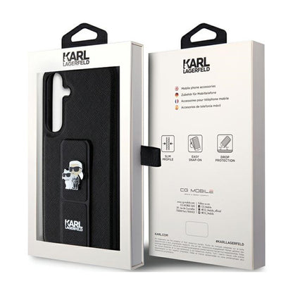 Karl Lagerfeld Gripstand Saffiano Karl & Choupette Pins – Samsung Galaxy S24 dėklas (juodas)