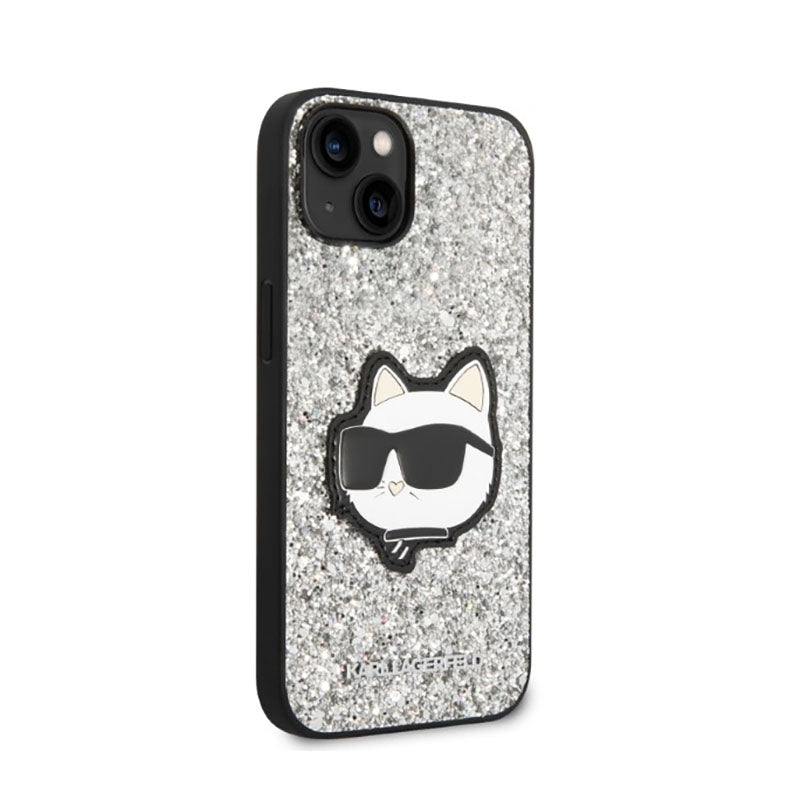 Karl Lagerfeld NFT Blizgantis Choupette Patch - dėklas iPhone 14 (sidabras)