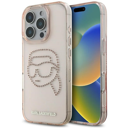 Karl Lagerfeld IML Rhinestones Karl Head – dėklas, skirtas iPhone 16 Pro (rožinis)