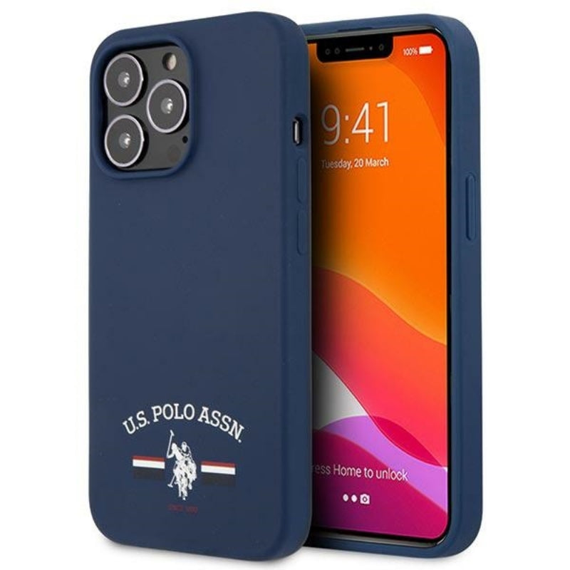 US Polo Assn Silikoninis logotipas – dėklas, skirtas iPhone 13 Pro Max (tamsiai mėlynas)