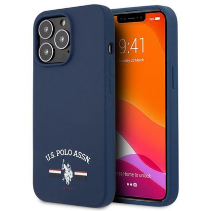 US Polo Assn Silikoninis logotipas – dėklas, skirtas iPhone 13 Pro Max (tamsiai mėlynas)
