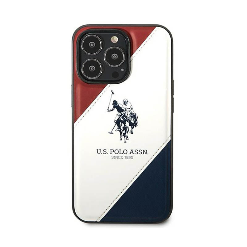 US Polo Assn Tricolor Embossed - dėklas iPhone 14 Pro Max (baltas)