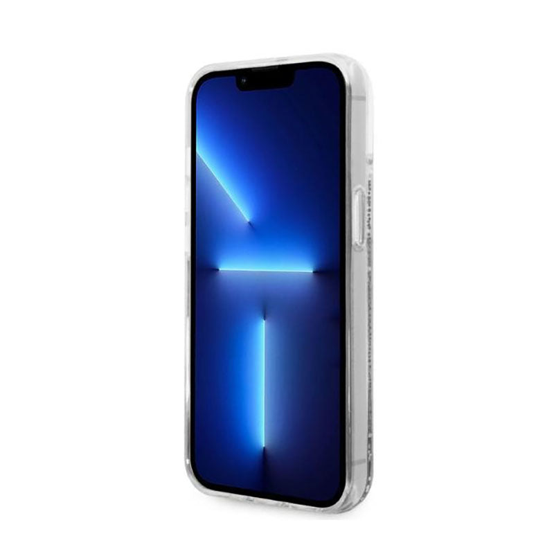 Dėklas Karl Lagerfeld su NFT Choupette galva ir skystais blizgučiais, skirtas iPhone 14 Plus (sidabrinis)