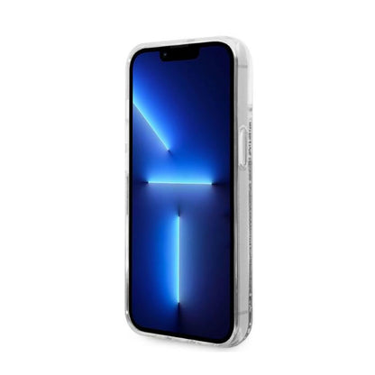 Dėklas Karl Lagerfeld su NFT Choupette galva ir skystais blizgučiais, skirtas iPhone 14 Plus (sidabrinis)