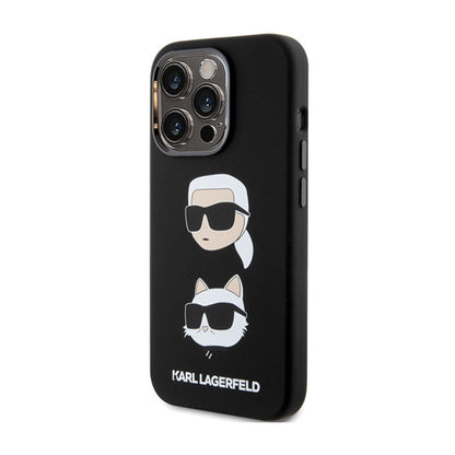 Karl Lagerfeld silikonas Karl & Choupette galvos – dėklas iPhone 15 Pro (juodas)