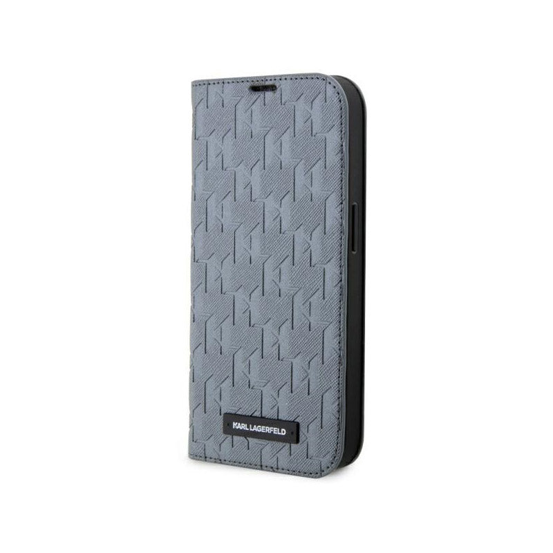 Karl Lagerfeld Booktype Saffiano Monogram - dėklas, skirtas iPhone 14 Pro (pilkas)