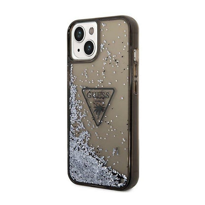Guess Liquid Glitter Triangle Logo dėklas – dėklas, skirtas iPhone 14 Plus (juodas)