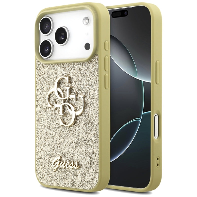 Guess Dėklas "Fixed Glitter Big 4G" iPhone 17 Pro (auksinis)