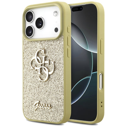 Guess Dėklas "Fixed Glitter Big 4G" iPhone 17 Pro (auksinis)