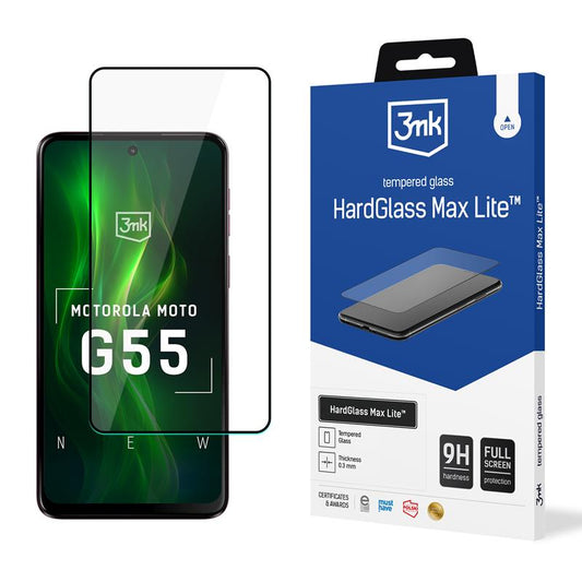 3mk HardGlass Max Lite – Grūdintas stiklas, skirtas Motorola Moto G55 5G (Juoda)