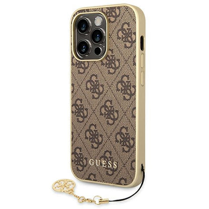 Guess 4G Charms Collection - dėklas, skirtas iPhone 14 Pro (rudos spalvos)