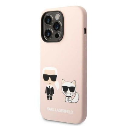 Karl Lagerfeld Skysto Silikono Karl & Choupette MagSafe dėklas, skirtas iPhone 14 Pro Max (Rožinė)