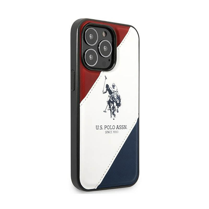 US Polo Assn Tricolor Embossed - dėklas iPhone 14 Pro Max (baltas)