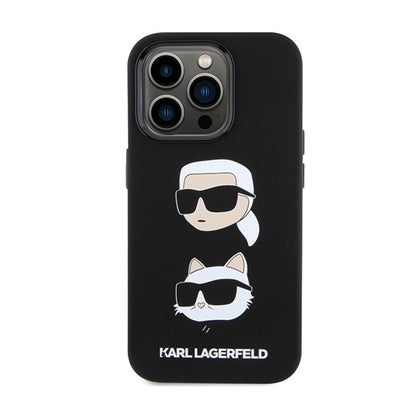Karl Lagerfeld silikonas Karl & Choupette galvos – dėklas iPhone 15 Pro (juodas)