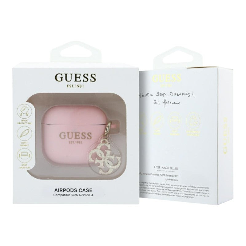 Guess Silicone 4G Charm – „AirPods 4“ dėklas (rožinis)