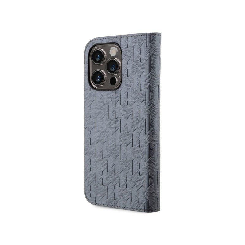 Karl Lagerfeld Booktype Saffiano Monogram - dėklas, skirtas iPhone 14 Pro (pilkas)