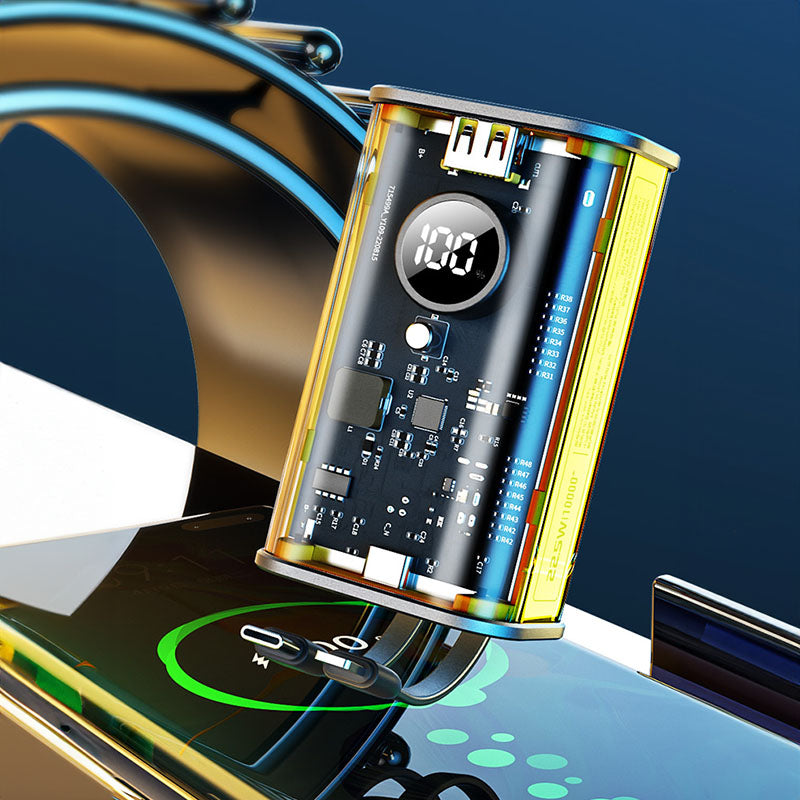 WEKOME WP-345 Vanguard Series - 10000 mAh greito įkrovimo maitinimo blokas su įmontuotais USB-C ir Lightning PD 20W laidais + QC 22.5W (geltonas)