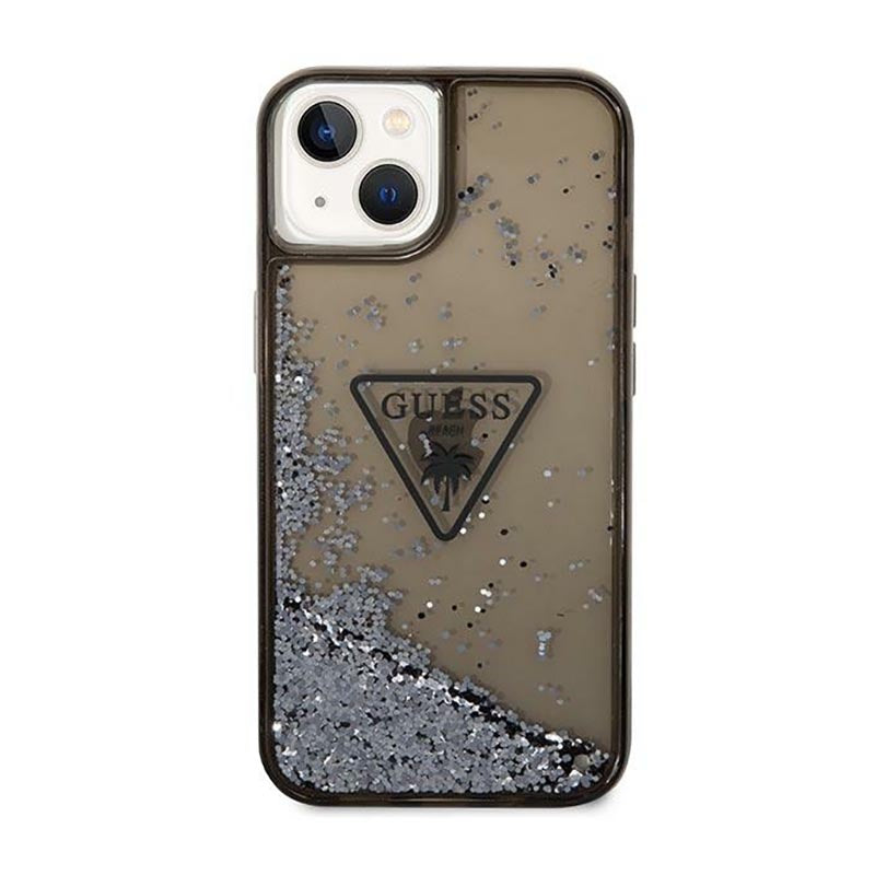 Guess Liquid Glitter Triangle Logo dėklas – dėklas, skirtas iPhone 14 Plus (juodas)