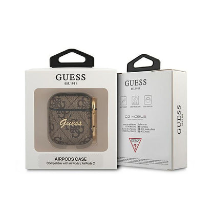 Guess 4G Sctript metalo kolekcija – dėklas, skirtas „Apple AirPods 1/2 gen“ (rudas)