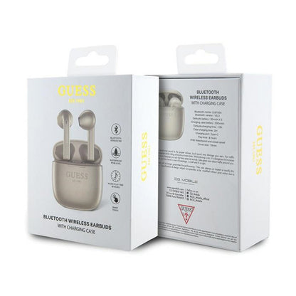 Guess True Wireless Script Logo BT5.3 - TWS ausinės + įkrovimo dėklas (auksinis)