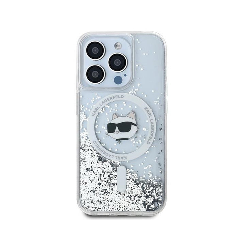 Karl Lagerfeld Liquid Glitter Choupette Head MagSafe – iPhone 15 Pro Max dėklas (skaidrus)