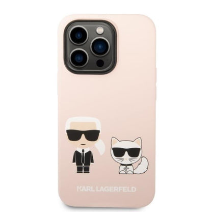 Karl Lagerfeld Skysto Silikono Karl & Choupette MagSafe dėklas, skirtas iPhone 14 Pro Max (Rožinė)