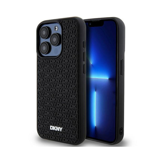 DKNY 3D guminis pasikartojantis raštas – dėklas skirtas iPhone 15 Pro (juodas)