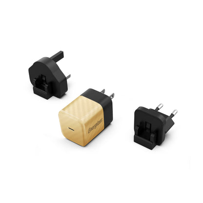 Energizer Ultimate - universalaus kištuko EU / UK / US GaN 20W PD tinklo įkroviklis (auksinis)
