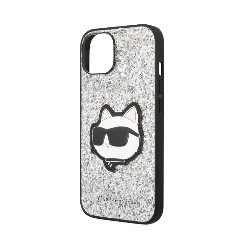 Karl Lagerfeld NFT Blizgantis Choupette Patch - dėklas iPhone 14 (sidabras)