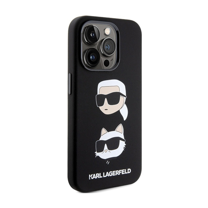 Karl Lagerfeld silikonas Karl & Choupette galvos – dėklas iPhone 15 Pro (juodas)