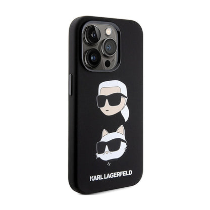 Karl Lagerfeld silikonas Karl & Choupette galvos – dėklas iPhone 15 Pro (juodas)
