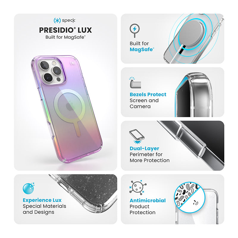 Speck Presidio2 Lux MagSafe - Dėklas iPhone 16 Pro Max (Amazing Purple / Clear)