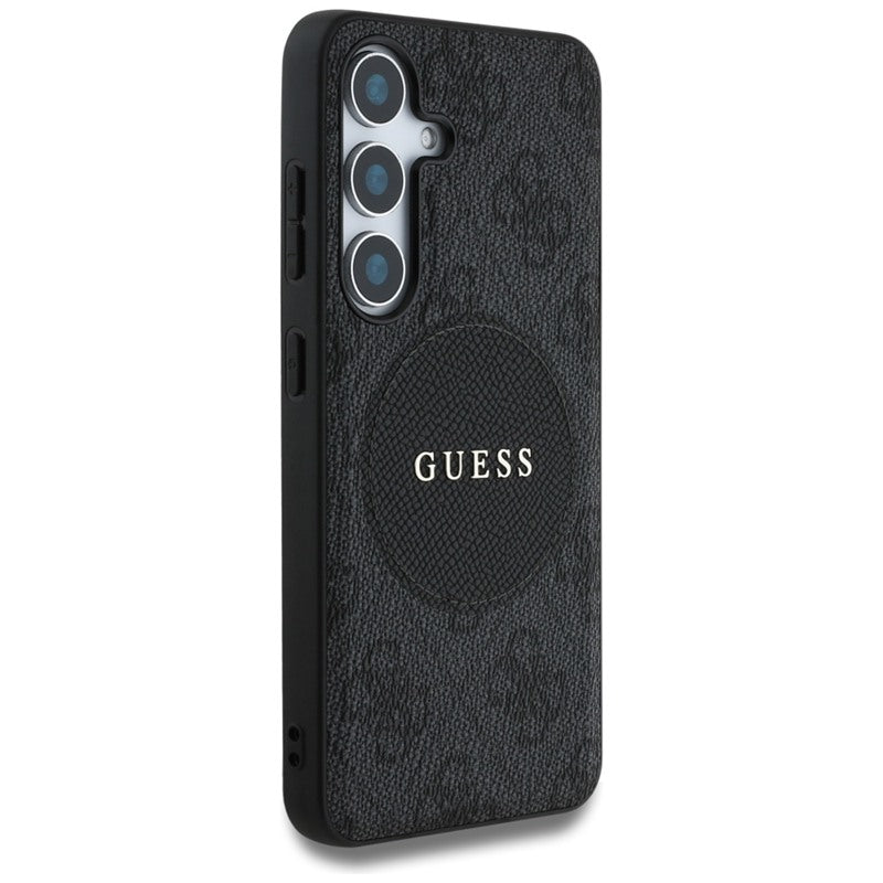 Guess 4G Round Patch Classic Logo MagSafe – dėklas Samsung Galaxy S25+ (juodas)