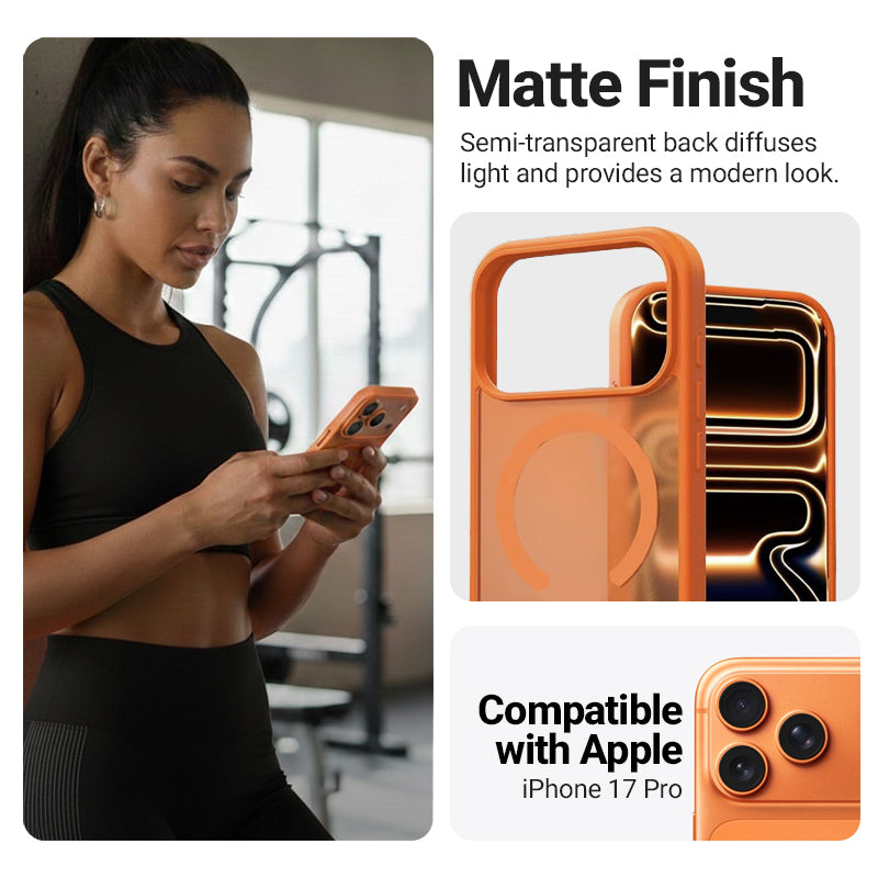 Crong Hybrid Matte Magnetic - MagSafe iPhone 17 Pro dėklas (Oranžinis)
