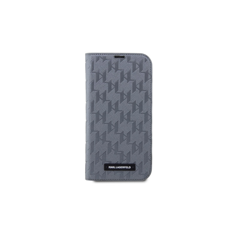 Karl Lagerfeld Booktype Saffiano Monogram - dėklas, skirtas iPhone 14 Pro (pilkas)