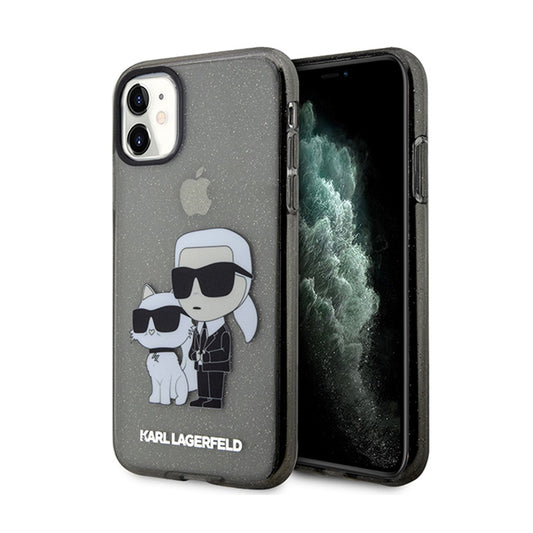 Karl Lagerfeld IML Glitter Karl & Choupette – iPhone 11 dėklas (juodas)