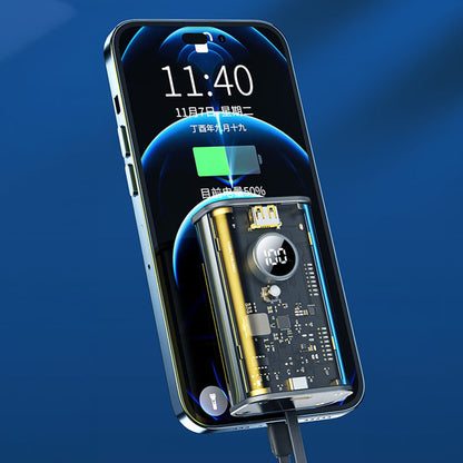 WEKOME WP-345 Vanguard Series - 10000 mAh greito įkrovimo maitinimo blokas su įmontuotais USB-C ir Lightning PD 20W laidais + QC 22.5W (geltonas)