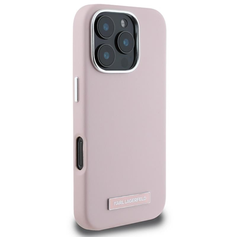 Karl Lagerfeld FW Metal Plate MagSafe – dėklas, skirtas iPhone 16 Pro (rožinis)