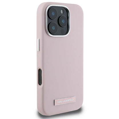 Karl Lagerfeld FW Metal Plate MagSafe – dėklas, skirtas iPhone 16 Pro (rožinis)