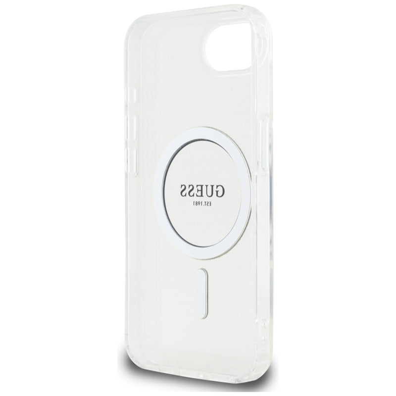 Guess IML blizgučių apvalus MagSafe – „iPhone 16e“ dėklas (skaidrus)