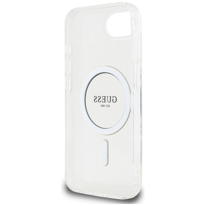 Guess IML blizgučių apvalus MagSafe – „iPhone 16e“ dėklas (skaidrus)