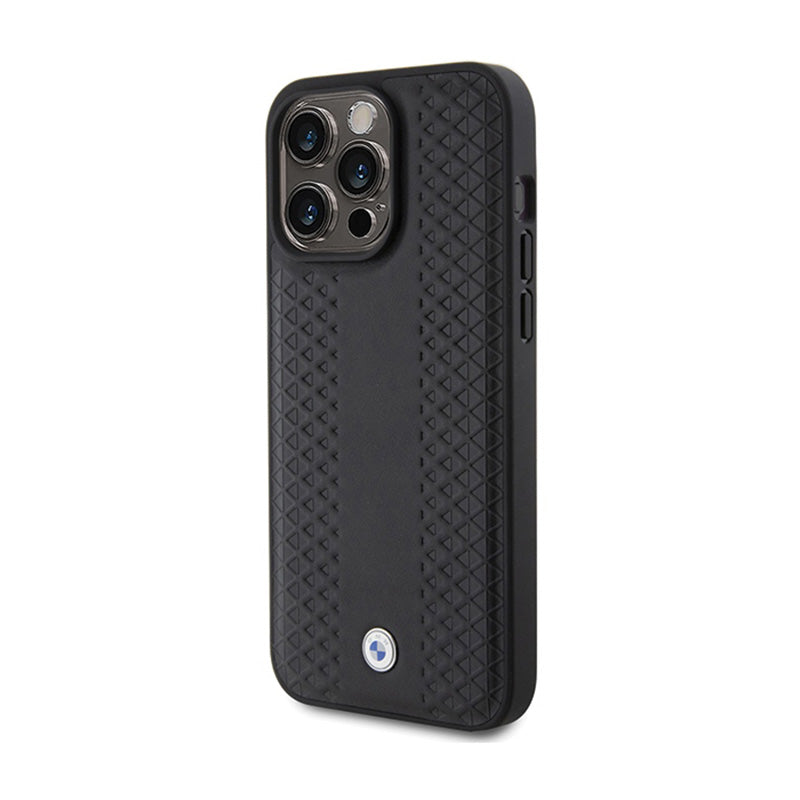 BMW Leather Diamond Pattern – dėklas, skirtas iPhone 15 Pro (juodas)