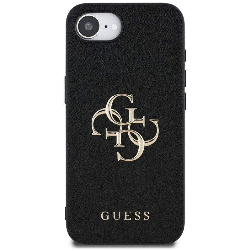 Guess Grained Big 4G Logo Small Classic Logo - dėklas iPhone 16e (juodas)