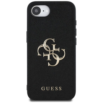 Guess Grained Big 4G Logo Small Classic Logo - dėklas iPhone 16e (juodas)
