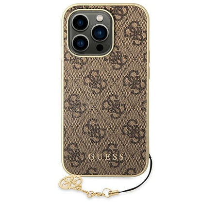 Guess 4G Charms Collection - dėklas, skirtas iPhone 14 Pro (rudos spalvos)