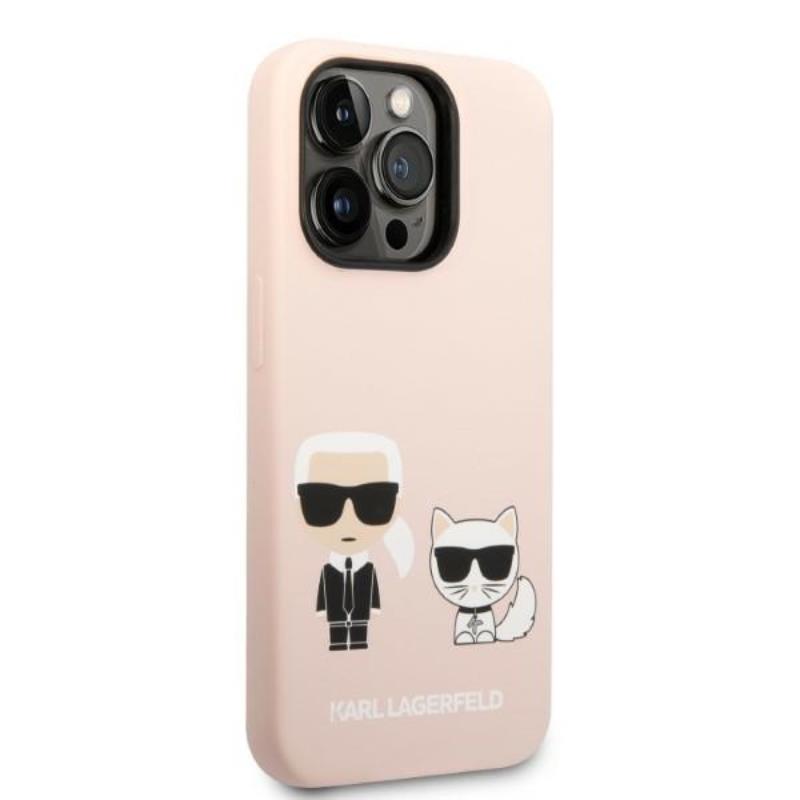 Karl Lagerfeld Skysto Silikono Karl & Choupette MagSafe dėklas, skirtas iPhone 14 Pro Max (Rožinė)